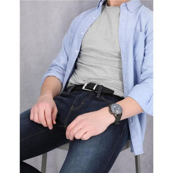 Mens Reversible Leather Belt Classic Dress Casual Silver Buckle Big Tall - Picture 5 of 7